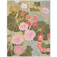 Artery8 Pink Geranium Flowers Artwork Pastel Foliage Wall Art Print in Green | Size: W18" x H24"