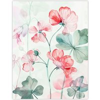 Artery8 Red Pastel Geranium Flowers Modern Watercolour Wall Art Print in Pink | Size: W24" x H32"