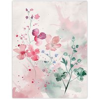 Artery8 Pretty Light Geranium Flowers Pastel Watercolour Wall Art Print in Pink | Size: W18" x H24"