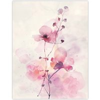 Artery8 Purple Geranium Flower Pastel Modern Watercolour Wall Art Print in Pink | Size: W12" x H16"