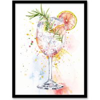 Artery8 Gin Tonic Cocktail Rosemary Watercolour Modern Framed Art Print in White | Size: A4