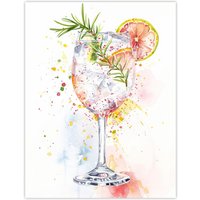Artery8 Gin Tonic Cocktail Rosemary Watercolour Modern Wall Art Print in White | Size: W24" x H32"