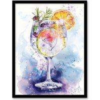 Artery8 Sloe Gin Tonic Fruit Cocktail Modern Watercolour Framed Art Print in Blue | Size: A4