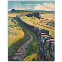 Artery8 Hadrian's Wall Summer England Landmark Landscape Wall Art Print in Green | Size: W24" x H32"