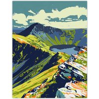 Artery8 Bold Helvellyn Mountain Lake Hiking Landscape Wall Art Print in Green | Size: W12" x H16"