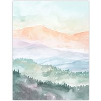 Artery8 Mountain Mist Forest Landscape Hiking Watercolour Wall Art Print | Size: W18" x H24"