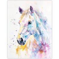 Artery8 Colourful Horse Head Portrait Modern Watercolour Wall Art Print | Size: W12" x H16"
