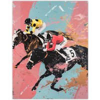 Artery8 Horserace Jockeys Horse Racing Bold Dynamic Wall Art Print | Size: W24" x H32"