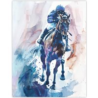 Artery8 Jockey on Racehorse Modern Watercolour Light Wall Art Print | Size: W12" x H16"