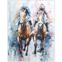 Artery8 Jockeys on Racehorses Modern Pastel Watercolour Wall Art Print | Size: W18" x H24"