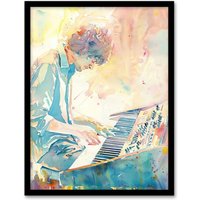 Artery8 Keyboard Music Player Modern Light Watercolour Framed Art Print | Size: W12" x H16"