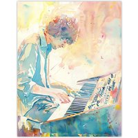 Artery8 Keyboard Music Player Modern Light Watercolour Wall Art Print | Size: W24" x H32"