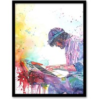 Artery8 Rainbow Modern Watercolour Keyboard Music Framed Art Print | Size: W12" x H16"