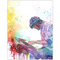 Artery8 Rainbow Modern Watercolour Keyboard Music Wall Art Print | Size: W18" x H24"
