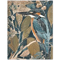 Artery8 Kingfisher Bird on Tree Branch Blue Botanical Wall Art Print | Size: W18" x H24"