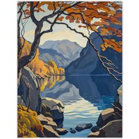 Artery8 Autumn Tree Lake District Cumbria Mountains Wall Art Print | Size: W18" x H24"