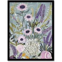 Artery8 Lavender Wildflowers Bouquet in Vase Fun Rustic Framed Art Print in Blue | Size: A4