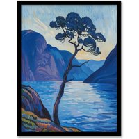 Artery8 Lone Tree on Loch Ness Scottish Highlands Lake Framed Art Print in Blue | Size: W12" x H16"