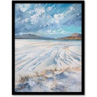 Artery8 White Sands Luskentyre Beach Isle Harris Painting Framed Art Print in Blue | Size: A4