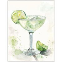 Artery8 Lime Green Margarita Cocktail Modern Watercolour Wall Art Print | Size: W18" x H24"