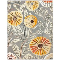 Artery8 Rustic Marigold Flowers Blue Yellow Simple Floral Wall Art Print in Grey | Size: W18" x H24"
