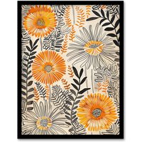Artery8 Orange Marigold Flowers Abstract Floral Design Framed Art Print in Yellow | Size: A4