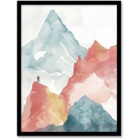 Artery8 Mountain Climber Hiking Landscape Watercolour Framed Art Print | Size: W12" x H16"