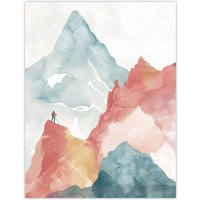 Artery8 Mountain Climber Hiking Landscape Watercolour Wall Art Print | Size: W18" x H24"