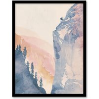 Artery8 El Capitan Yosemite Rock Climber Soft Watercolour Framed Art Print | Size: A4