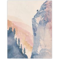 Artery8 El Capitan Yosemite Rock Climber Soft Watercolour Wall Art Print | Size: W12" x H16"