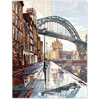 Artery8 Newcastle Tyne Bridge Abstract Cityscape England Wall Art Print in Brown | Size: W18" x H24"
