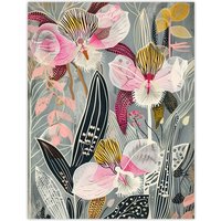 Artery8 Bold Stylised Orchid Flowers Hot Pink Contrast Wall Art Print | Size: W24" x H32"