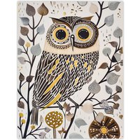 Artery8 Rustic Quirky Owl Bird Autumn Tree Bright Fun Wall Art Print in Brown | Size: W18" x H24"
