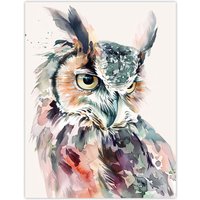 Artery8 Great Horned Owl Portrait Modern Watercolour Wall Art Print | Size: W18" x H24"
