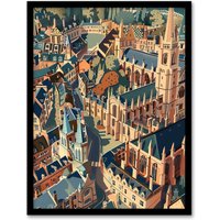Artery8 Oxford Cityscape Artwork Christ Church Cathedral Framed Art Print in Beige | Size: A4