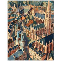 Artery8 Oxford Cityscape Artwork Christ Church Cathedral Wall Art Print in Beige | Size: W12" x H16"