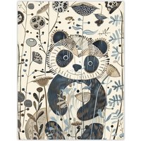 Artery8 Cute Smiling Baby Panda in Wildflower Garden Wall Art Print in Beige | Size: W12" x H16"