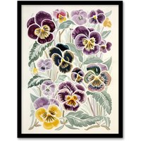 Artery8 Floral Purple Yellow Pansies Wildflower Painting Framed Art Print | Size: W12" x H16"