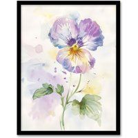 Artery8 Single Purple Pansy Simple Floral Watercolour Framed Art Print | Size: W12" x H16"