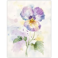 Artery8 Single Purple Pansy Simple Floral Watercolour Wall Art Print | Size: W24" x H32"