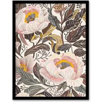 Artery8 Blooming Pink Peonies Elegant Floral Design Framed Art Print in Green | Size: A4