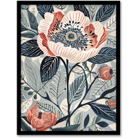 Artery8 Blooming Peonies Blue Pink Floral Design Framed Art Print | Size: W12" x H16"