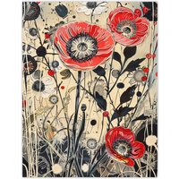 Artery8 Wildflower Field Spring Poppy Flowers Painting Wall Art Print in Beige | Size: W24" x H32"