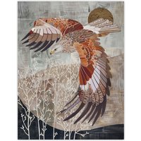 Artery8 Red Kite in Flight Stylised Animal Painting Wall Art Print in Grey | Size: W12" x H16"