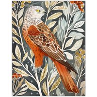 Artery8 Red Kite on Tree Branch Watercolour Portrait Wall Art Print | Size: W12" x H16"