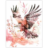 Artery8 Red Kite in Flight Light Watercolour Painting Wall Art Print | Size: W18" x H24"