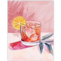 Artery8 Cocktail Lemon Slice Pink Watercolour Wall Art Print | Size: W18" x H24"