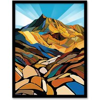 Artery8 Stylised Scafell Pike Mountain Peaks Landscape Framed Art Print | Size: W12" x H16"