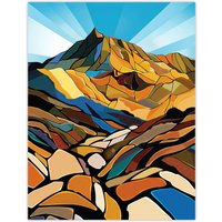 Artery8 Stylised Scafell Pike Mountain Peaks Landscape Wall Art Print | Size: W24" x H32"