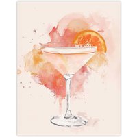 Artery8 Sidecar Cocktail Pastel Pink Orange Watercolour Wall Art Print | Size: W24" x H32"